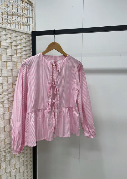 ‘STRIPED BOW’ blouse pink