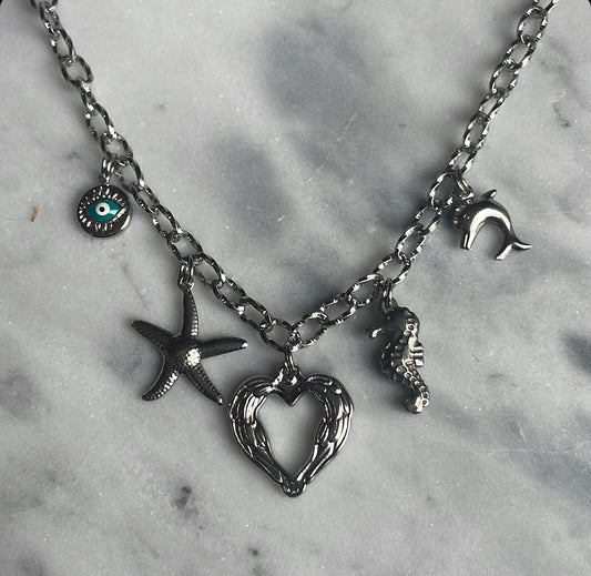 ‘OCEAN HEART’ necklace zilver